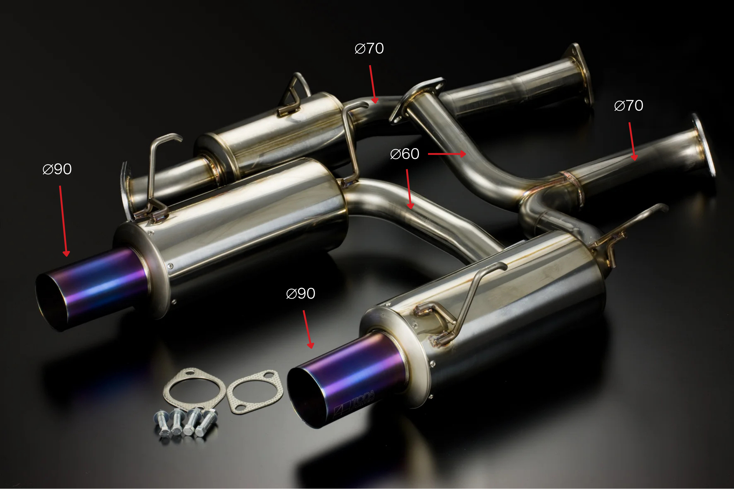 F20C/F22C(AP1/AP2) 2.35/2.4L用Ø70mmハイパワーマフラーセット